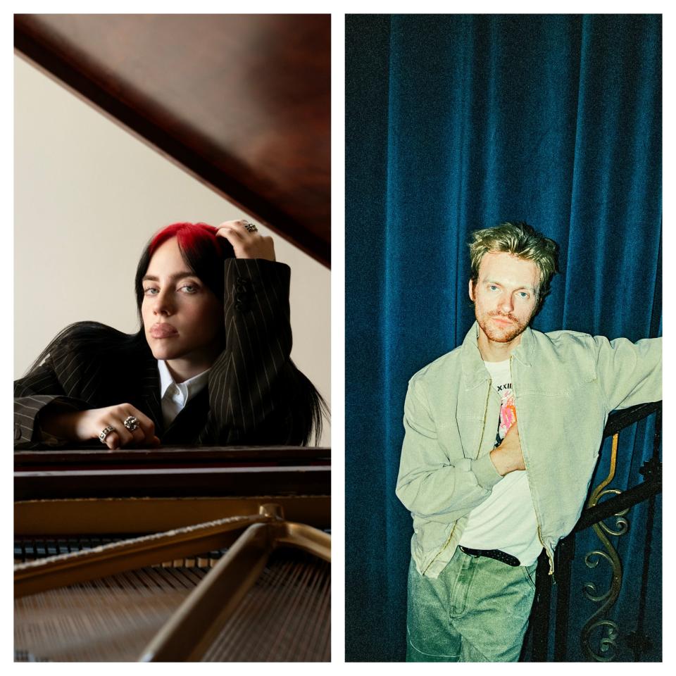A photo collage of Billie Eilish and Finneas O’Connell.