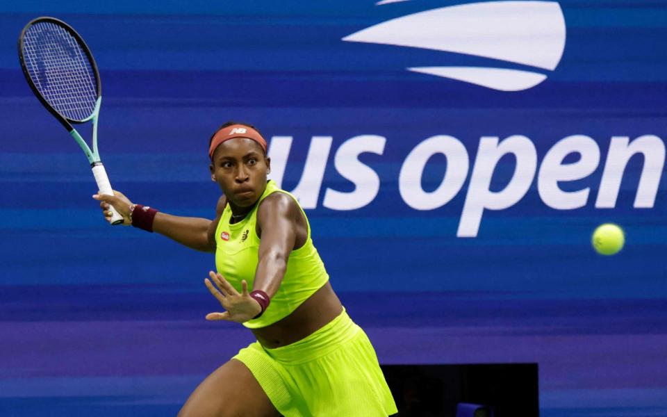 USA's Coco Gauff returns the ball to Czech Republic's Karolina Muchova