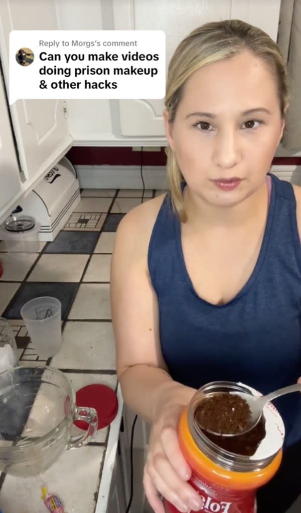 Blanchard takes a “nice heaping scoop” of the instant coffee and puts it into a cup with a little water. TikTok / @gypsyblanchard.tiktok