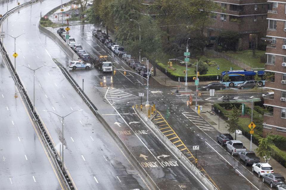 An empty stretch of the FDR highway is covered in flood water on Friday, Sept. 29, 2023 in New York. A potent rush-hour rainstorm swamped the New York metropolitan area on Friday, shutting down some subways and commuter railroads, flooding streets and highways, and delaying flights into LaGuardia Airport. (AP Photo/Stefan Jeremiah)