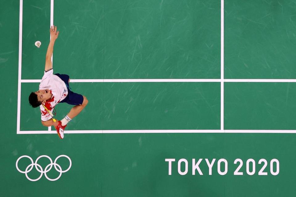 Wang Yi Lyu on the way to the mixed doubles gold for China.