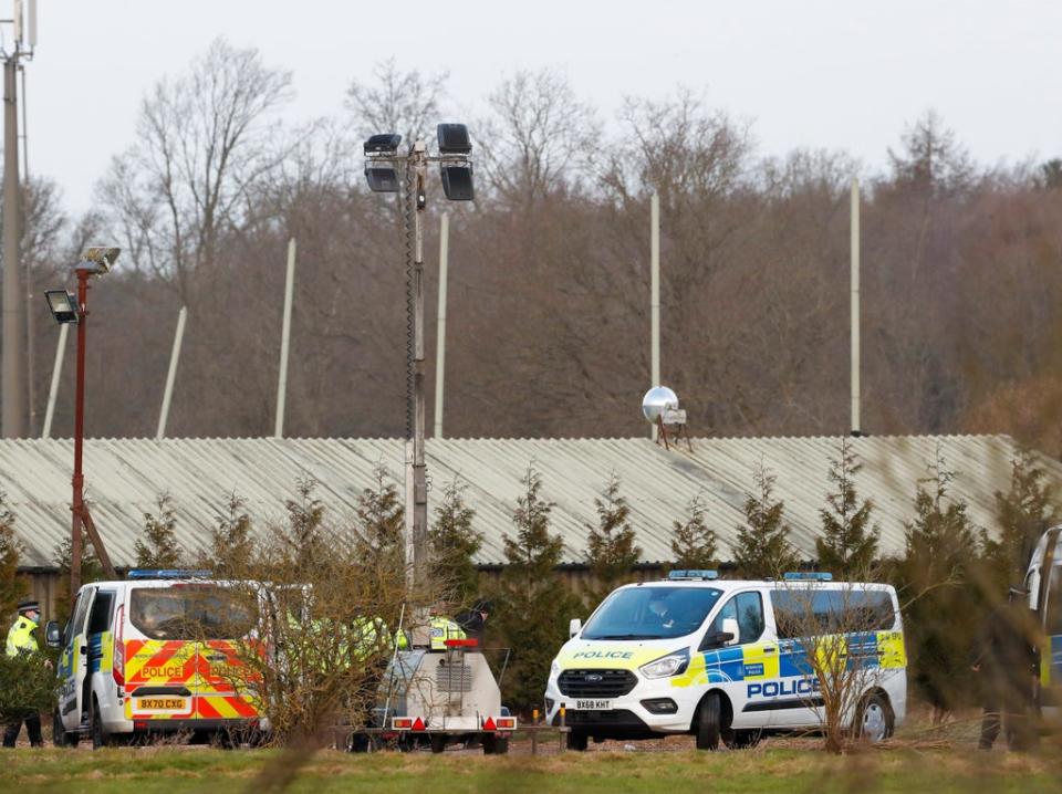 Police officers at the Great Chart Golf & Leisure Country Club in Ashford, Kent, on 11 March (REUTERS)