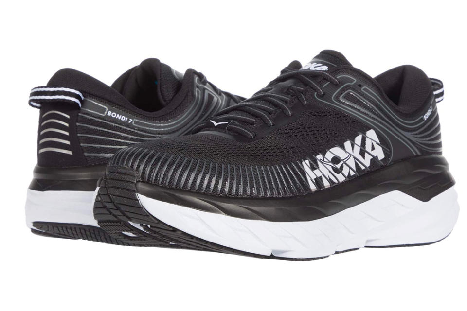 hoka one one, black, white, sneakers, running