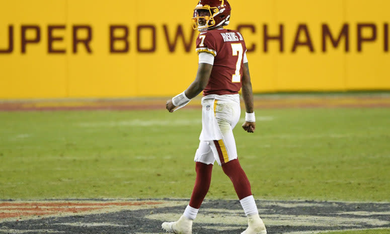 Washington Football Team quarterback Dwayne Haskins on the field.