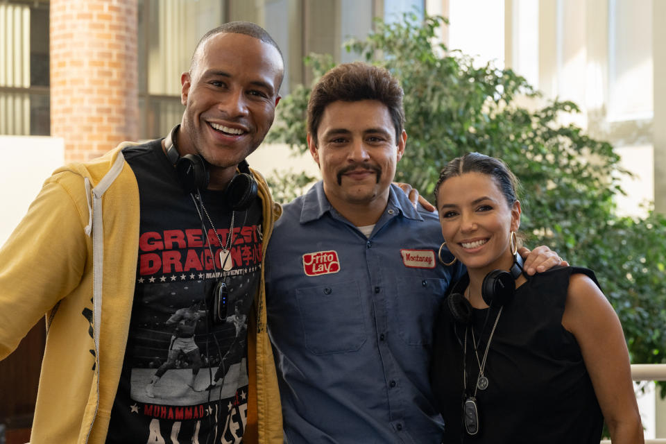 DeVon Franklin, Jesse Garcia, and Eva Longoria. (Anna Kooris / Anna Kooris/Searchlight Pictures)