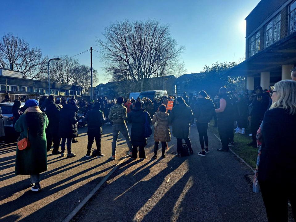 A protest was held outside Thomas Knyvett after the incident (Nadine White/The Independent)