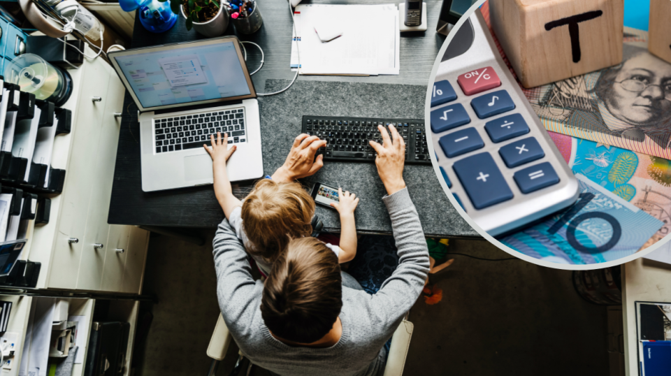 Pictured: Father working from home, Australian tax concept image. Images: Getty