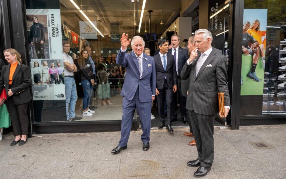 The Prince of Wales outside JD Sports, the so-called ‘The King of Trainers’ - Paul Grover for The Telegraph