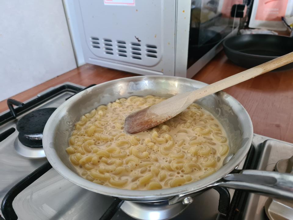 Adding the evaporated milk