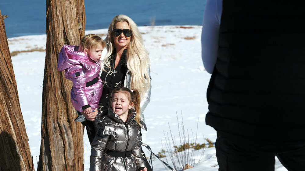 Maryse at Big Bear with her kids and husband The Miz.