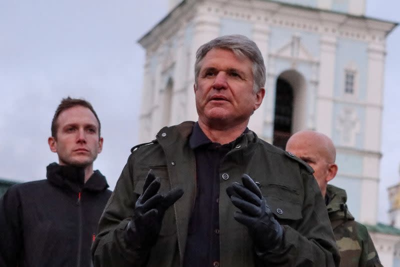 FILE PHOTO: U.S. Congressman McCaul attends news briefing in Kyiv