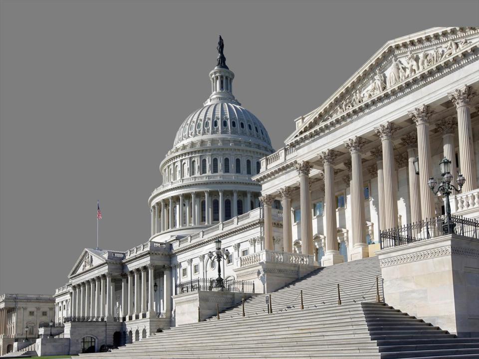 US Capitol building from Senate side (r), Washington, DC, graphic element on gray