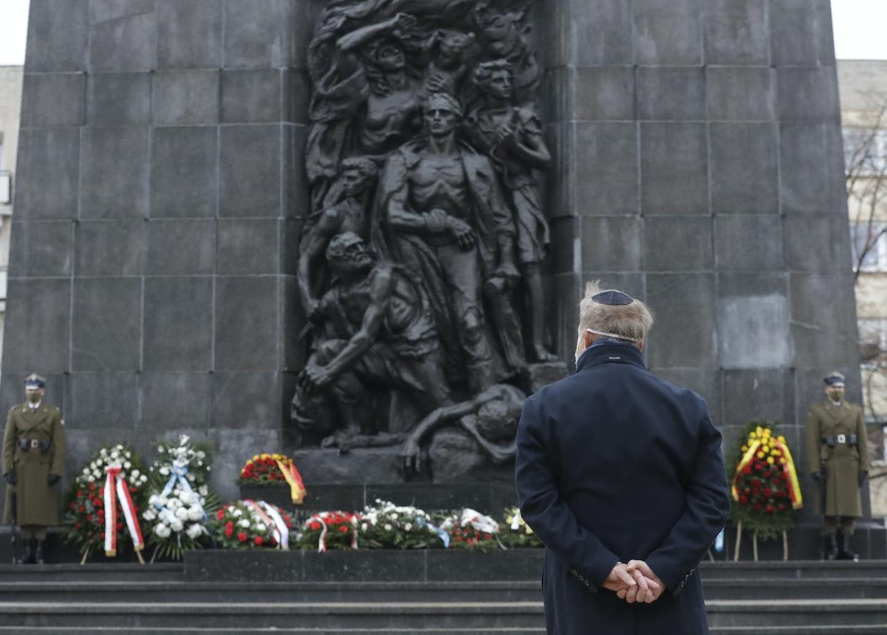 The Monument to the Ghetto Heroes in Warsaw, Poland, commemorating the 1943 Warsaw Ghetto Uprising. History surrounding the Holocaust has become increasingly controversial in Poland in recent years. (AP Photo/Czarek Sokolowski)