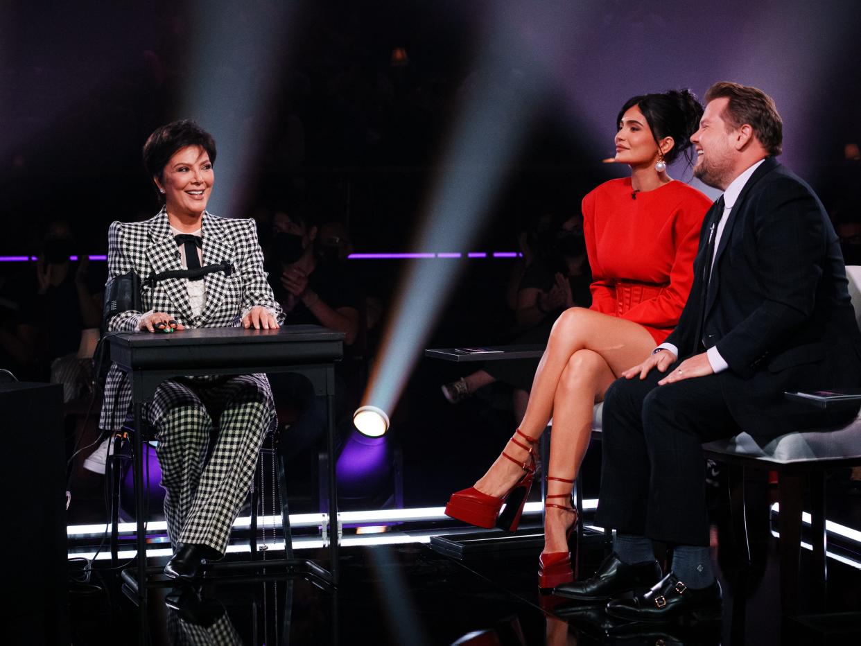 Kris Jenner, Kylie Jenner, and James Corden on "The Late Late Show with James Corden."