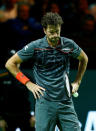 Tennis - ATP 500 - Rotterdam Open - Quarterfinal - Ahoy, Rotterdam, Netherlands - February 16, 2018 Robin Haase of the Netherlands reacts during his match against Roger Federer of Switzerland. REUTERS/Michael Kooren