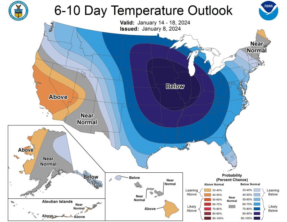 A series of cold fronts could bring single-digit temperatures Tuesday and Wednesday, Jan. 16-7. across Tennessee, according to The National Weather Service