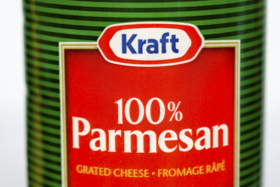 TORONTO, ONTARIO, CANADA - 2016/04/26: Kraft Parmesan cheese. High quality cheese most enjoyed with a warm omelette, or with any kind of Italian pasta, including spaghetti or linguine. (Photo by Roberto Machado Noa/LightRocket via Getty Images)