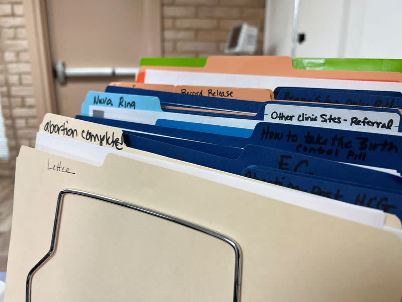 FILE PHOTO: Folders containing medical records of abortions are pictured inside Tulsa Women's Clinic