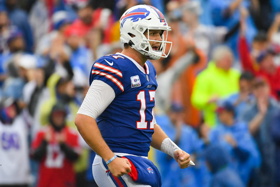 Bills quarterback <a class="link " href="https://sports.yahoo.com/nfl/players/30977" data-i13n="sec:content-canvas;subsec:anchor_text;elm:context_link" data-ylk="slk:Josh Allen;sec:content-canvas;subsec:anchor_text;elm:context_link;itc:0">Josh Allen</a> (17) Credit: Rich Barnes-USA TODAY Sports