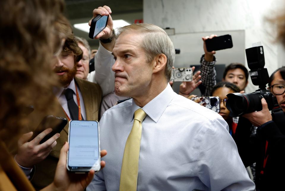 U.S. Rep. Jim Jordan, R-Ohio, leaves a meeting with House leadership at the Rayburn House Office Building on October 19, 2023 in Washington, DC.