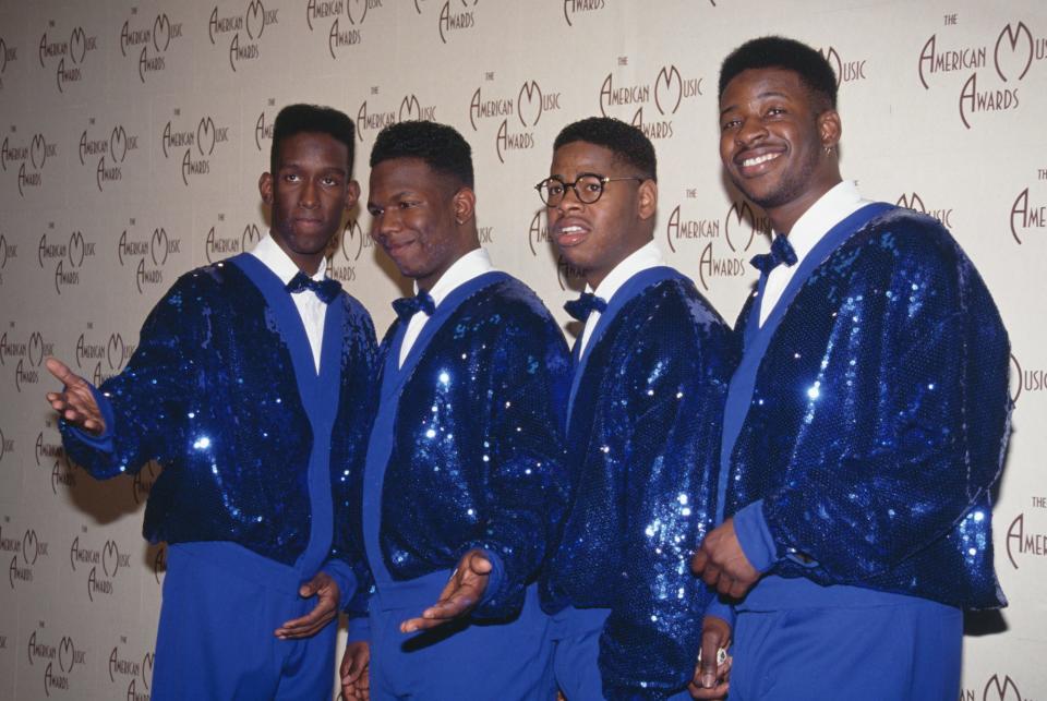 American group Boyz II Men, winners of the award for Favorite Soul/R&B New Artist at the American Music Awards in Los Angeles, California, 27th January 1992. From left to right, they are Shawn Stockman, Wanya Morris, Nathan Morris and Michael McClary.