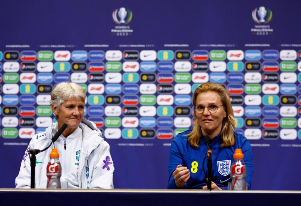 Brazil coach Pia Sundhage and England manager Sarina Wiegman (Action Images via Reuters)