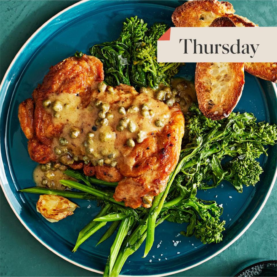 chicken thigh piccata with broccoli rabe recipe WFD