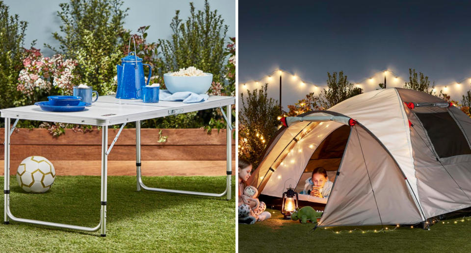 A folding table and four-person tent will feature in Friday's Best Buys. Source: Coles