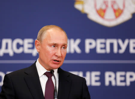 Russian President Vladimir Putin speaks during a news conference with Serbian President Aleksandar Vucic (not pictured) in Belgrade, Serbia, January 17, 2019. REUTERS/Stoyan Nenov