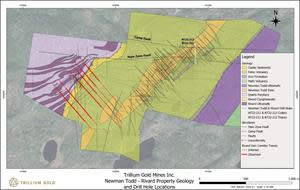 Geology plan showing the location of drillholes NT22-211 & 212.