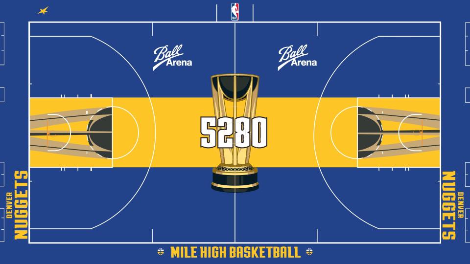 The defending champion Nuggets' court for the In-Season Tournament. (Courtesy of the NBA)