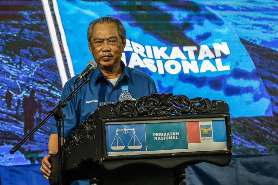 Perikatan Nasional chairman Tan Sri Muhyiddin Yassin speaks in Putatan, Sabah September 24, 2020. ― Picture by Firdaus Latif