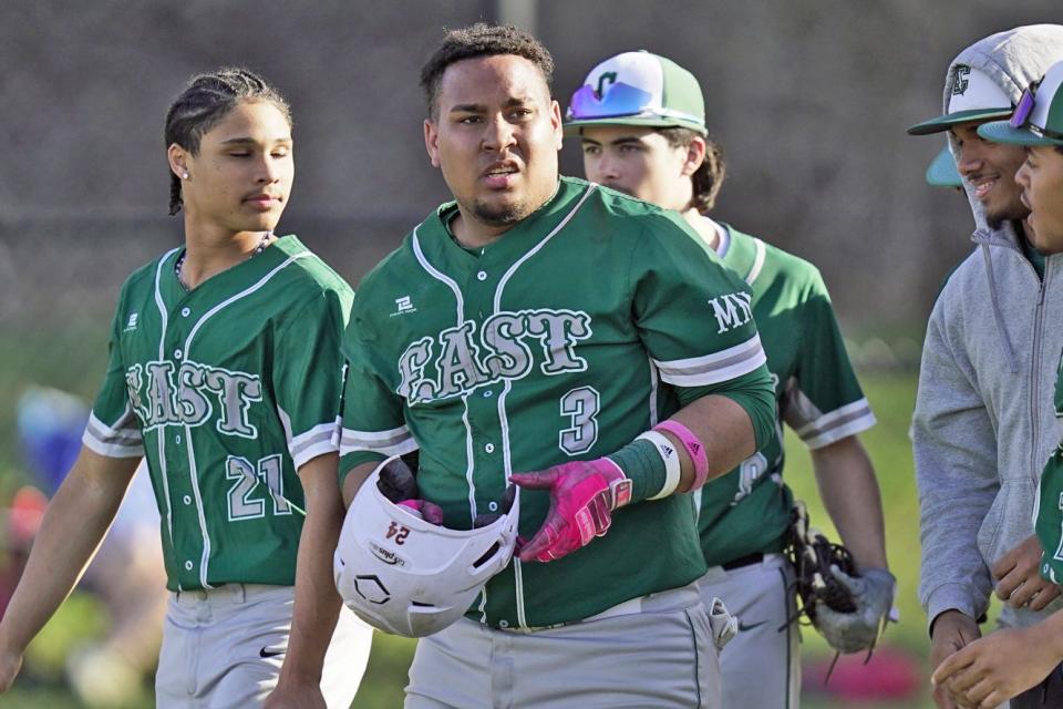 Cranston East's Carlos Merejo, shown during a game in April, scored on a wild pitch and later hit a sacrifice fly to drive in a run during Thursday's game against North Kingstown.