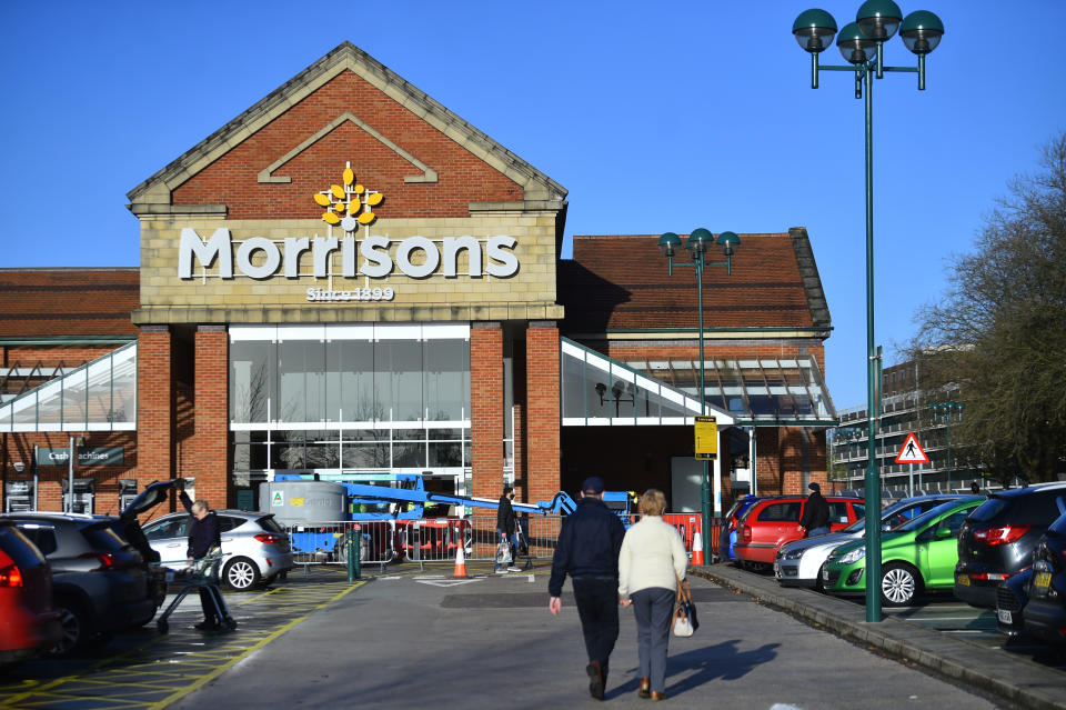 NEWCASTLE-UNDER-LYME- NOVEMBER 13: People are seen shopping at supermarket company, Morrisons on November 13, 2020 in Newcastle-Under-Lyme, Staffordshire . (Photo by Nathan Stirk/Getty Images)