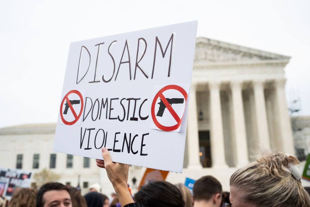  Activists rally outside the U.S. Supreme Court before the start of oral arguments in the United States v. Rahimi second amendement case in Washington. 