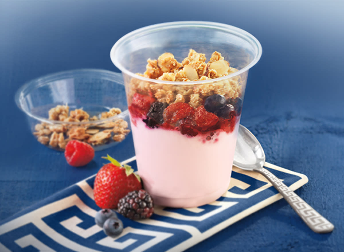 Tim Hortons Greek yogurt with mixed berries and almond granola 