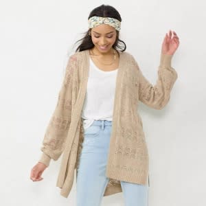 LC Lauren Conrad Pointelle Long Cardigan