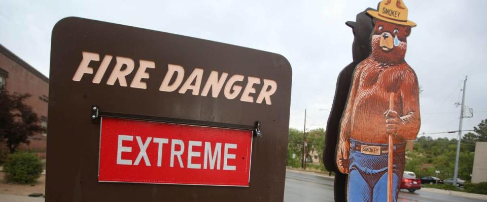 Prescott, Arizona/USA-July 02, 2013: An extreme fire danger sign is pictured outside of the Prescott Fire Station 1 in Prescott, Arizona.