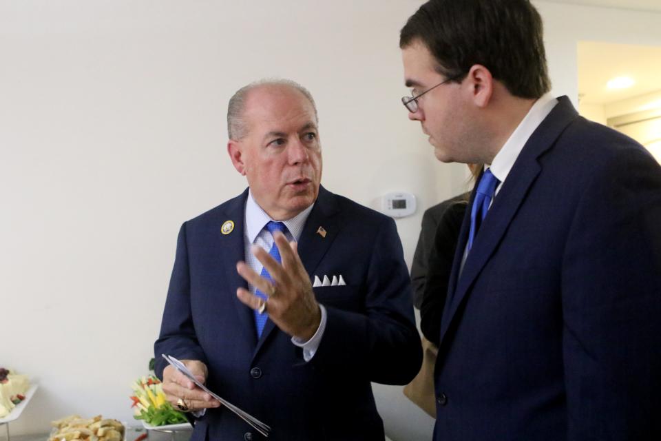Democrat John Hogan appears to have lost his seat on the Northvale Council. Here he is, at right, with his father, Bergen County Clerk John Hogan in 2021.