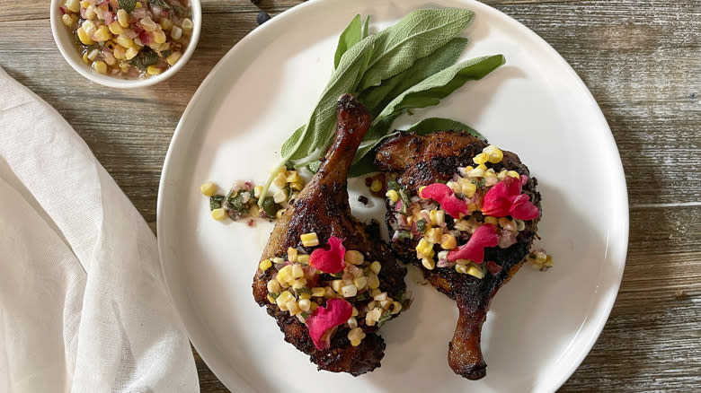 duck thighs with corn relish