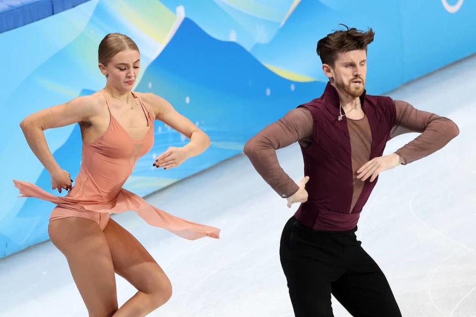 Madison Chock - Evan Bates of USA perform during the Ice Dance - Free Dance of the Figure Skating Team Event at the Beijing 2022 Olympic Games in China on February 14, 2022.