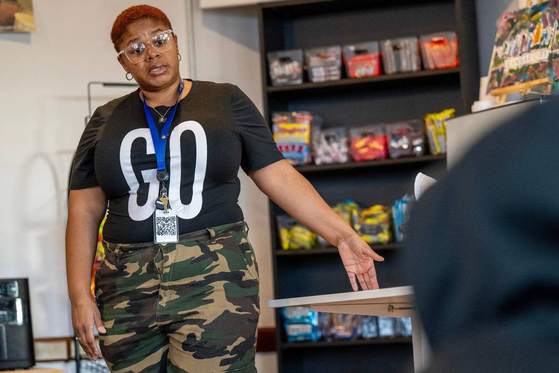 Janese B. Williams, cultural coach, assists young people attending the Lyrik’s Institution with lesson plans, workshops and mentoring. Emily Curiel/ecuriel@kcstar.com