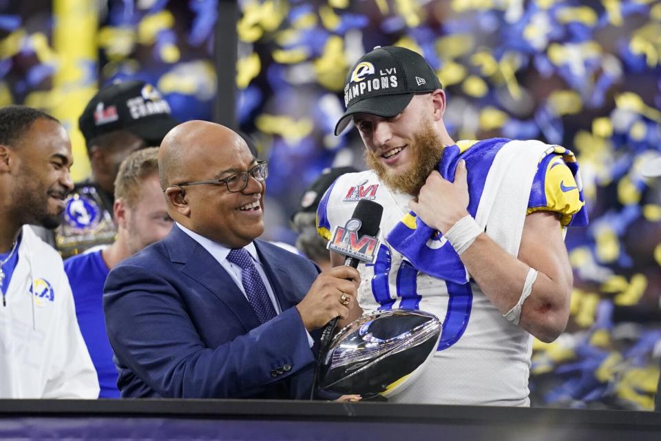 Mike Tirico interviews Rams receiver and Super Bowl LVI MVP Cooper Kupp.