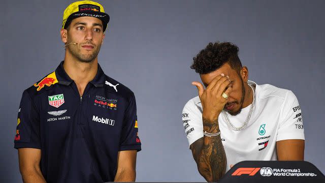 Ricciardo and Hamilton. Image: Getty