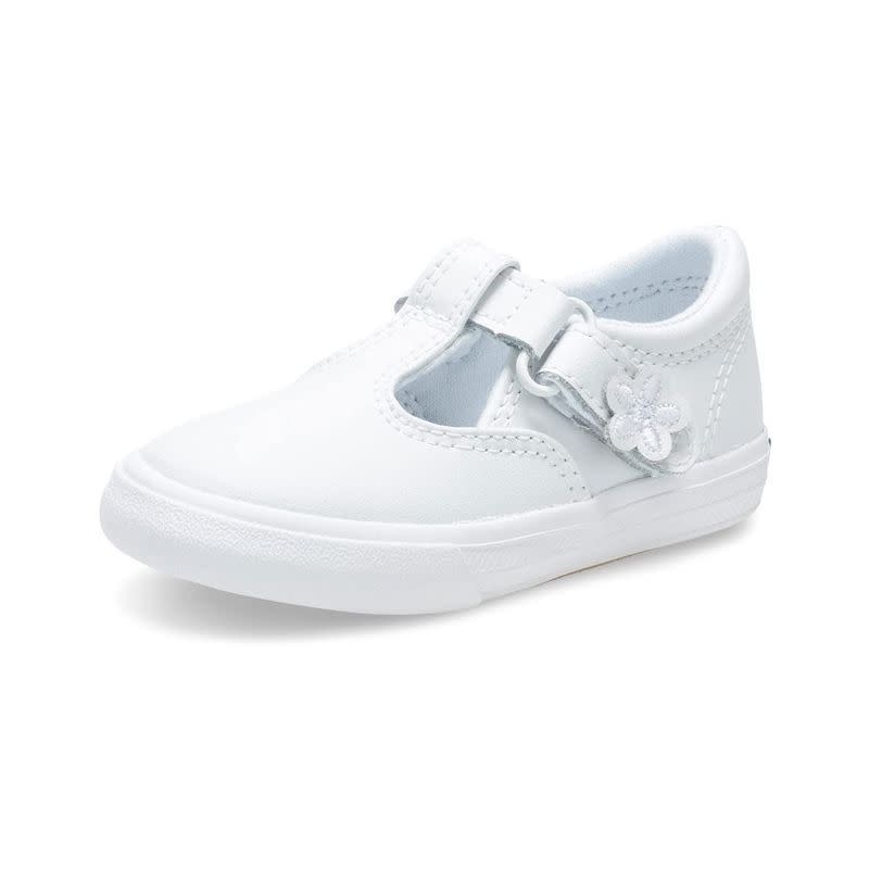<p><strong>Keds</strong></p><p>amazon.com</p><p><strong>$38.00</strong></p><p>These Mary Janes come in seven colors, ranging from this versatile white leather to a more playful silver metallic. They feature a rubber sole and a Velcro snap that makes it super easy for your little one to slip them on and off on their own. Plus, the flower is a sweet touch.<br></p>