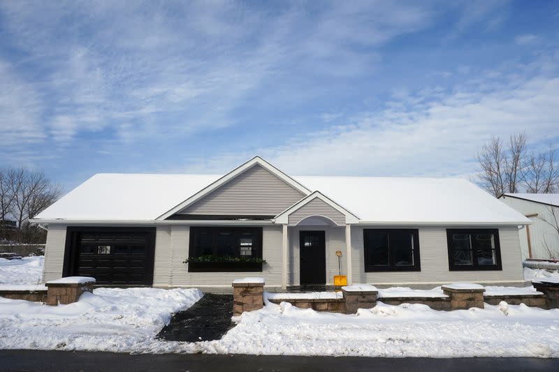 The outside of a proof of concept 3D printed house in New York