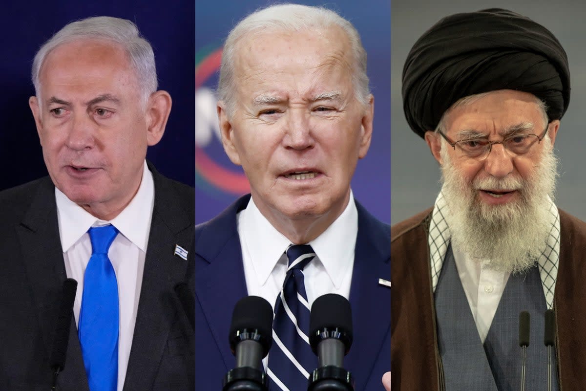 Benjamin Netanyahu, Joe Biden, and Ayatollah Ali Khamenei (Getty Images)