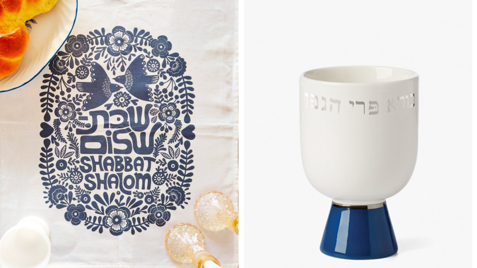 There are challah cover and kiddush cups for every kind of decor taste.