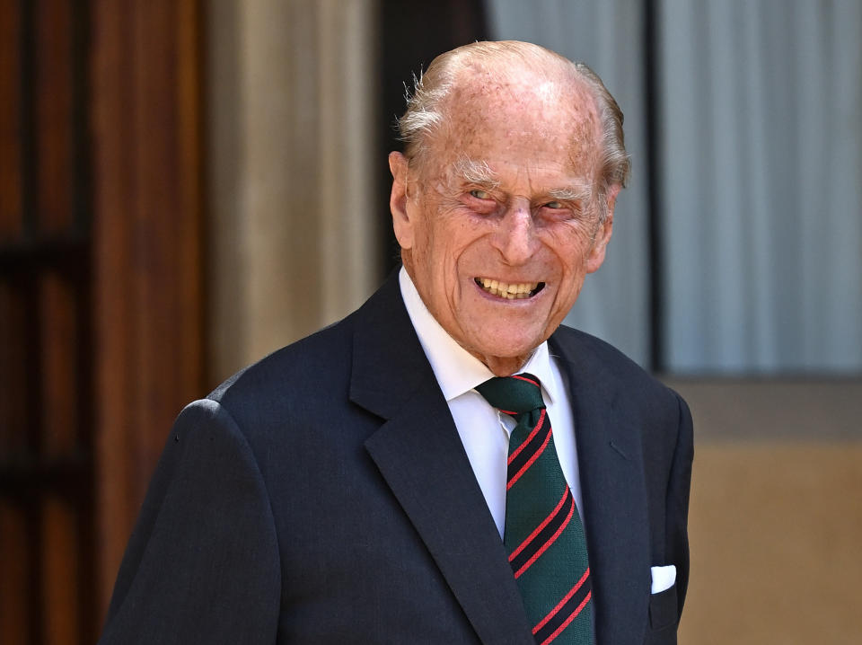 Prince Philip, Duke of Edinburgh (wearing the regimental tie of The Rifles) attends a ceremony to mark the transfer of the Colonel-in-Chief of The Rifles from him to Camilla, Duchess of Cornwall at Windsor Castle on July 22, 2020 in Windsor, England. The Duke of Edinburgh has been Colonel-in-Chief of The Rifles since its formation in 2007 and has served as Colonel-in-Chief of successive Regiments which now make up The Rifles since 1953. The Duchess of Cornwall was appointed Royal Colonel of 4th Battalion The Rifles in 2007.