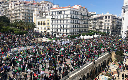 People protest to demand political change and the departure of the ruling elite in Algiers, Algeria April 12, 2019. REUTERS/Ramzi Boudina